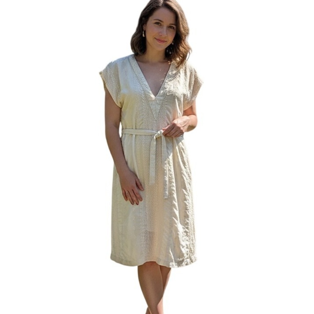 Lauren‎ Moffatt 100% Silk Embroidered Cream Mini Dress Sz 2 Boho Luxe Bridal